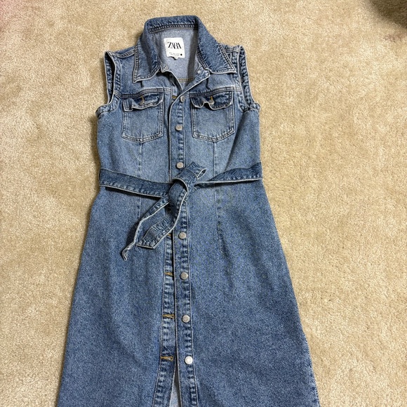 Zara Blue Denim Midi Dress - Picture 1 of 2